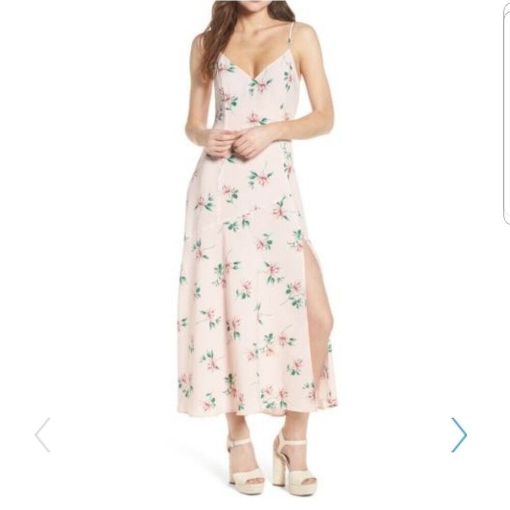 Lush Blush Pink Floral Slip Slit Midi Maxi Dress-XS